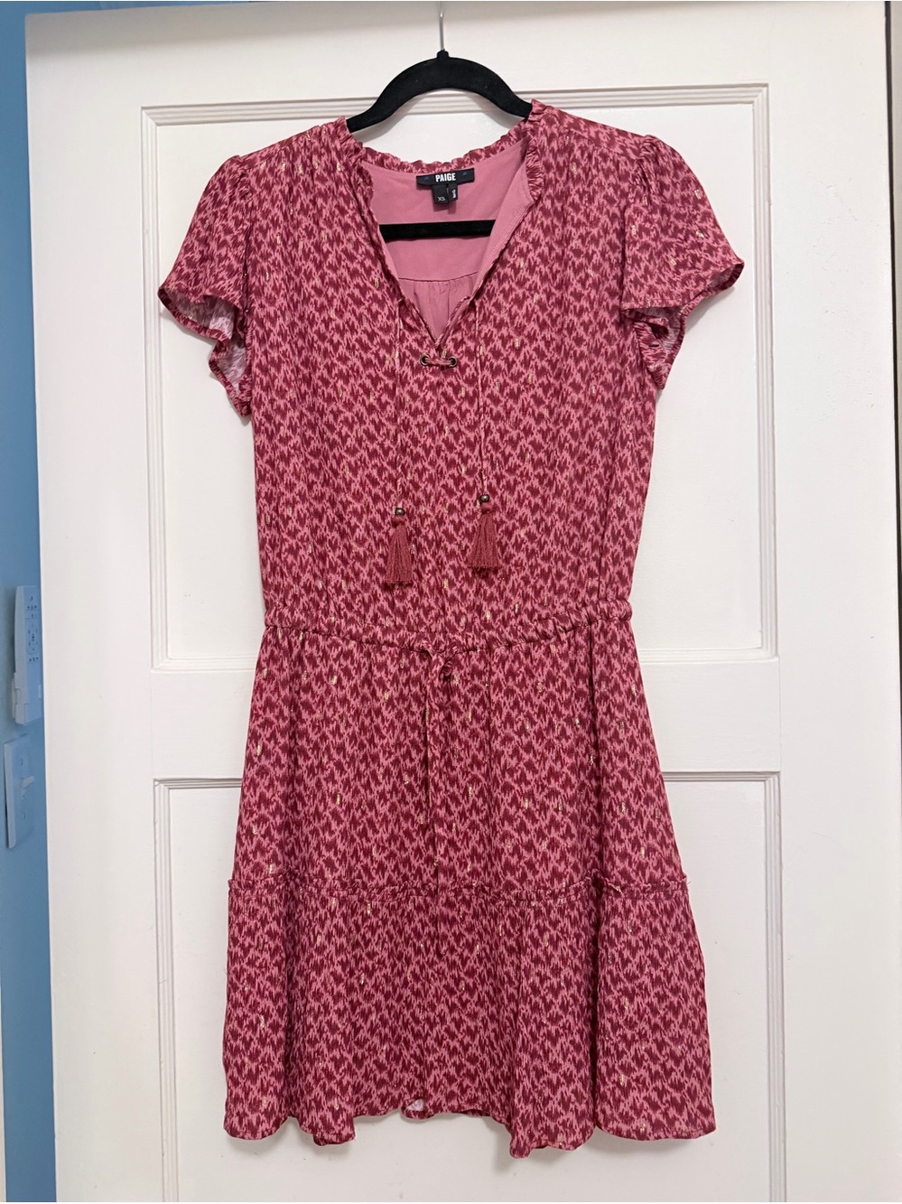 PAIGE Sandee Mini Dress Red (Papaya) Metallic Size XS